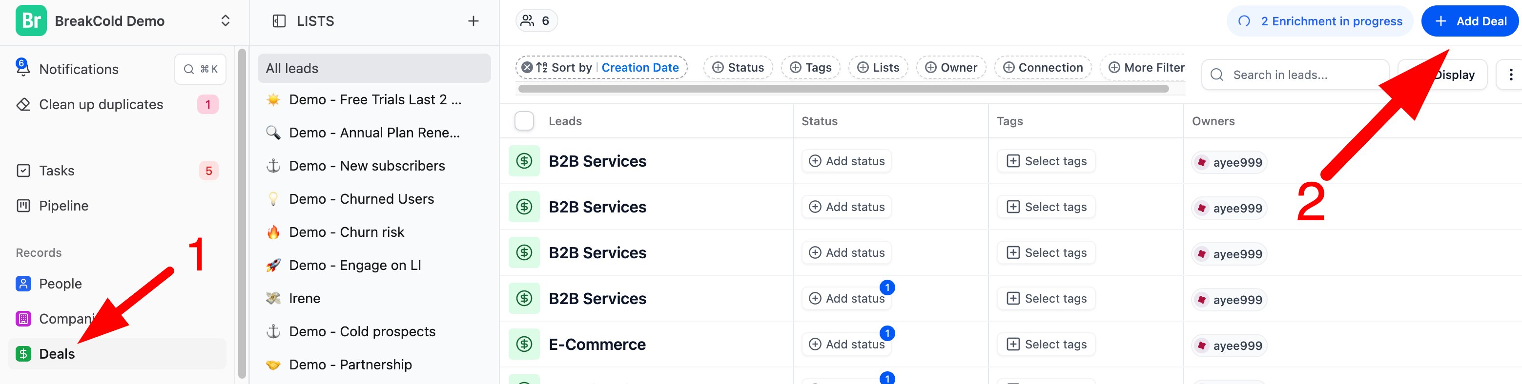 How to Add a Deal in Breakcold screenshot 1