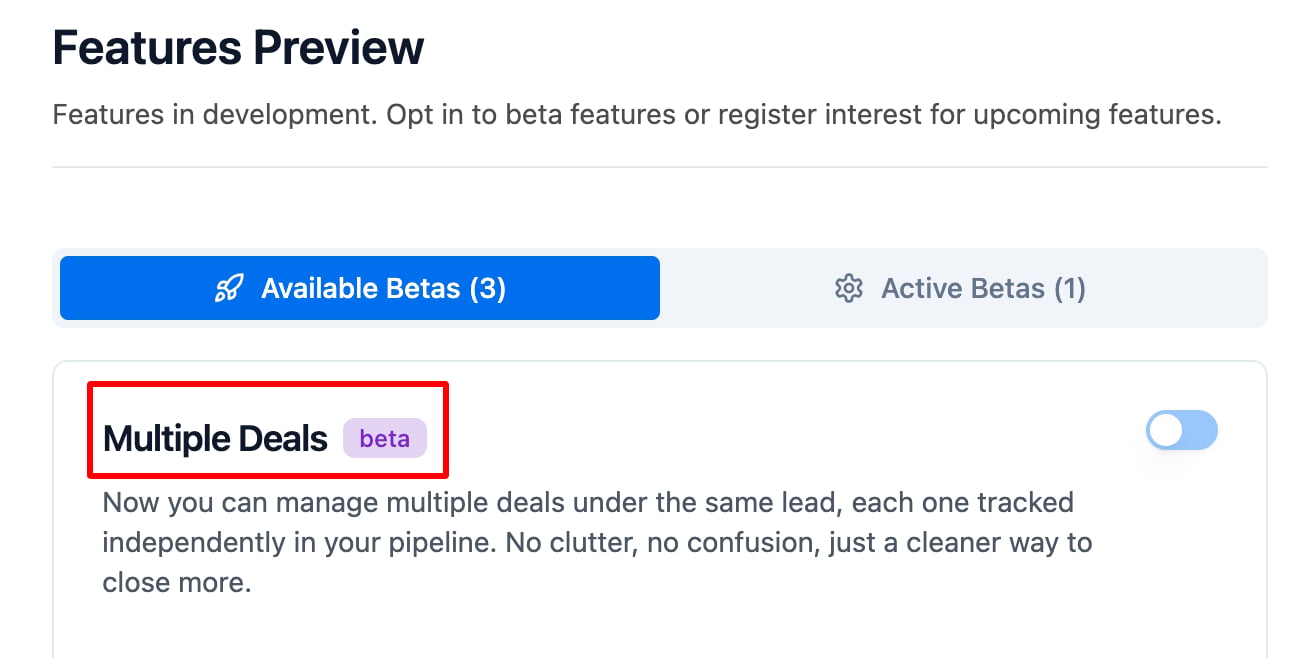 Is the multiple deals feature still in beta? screenshot 1