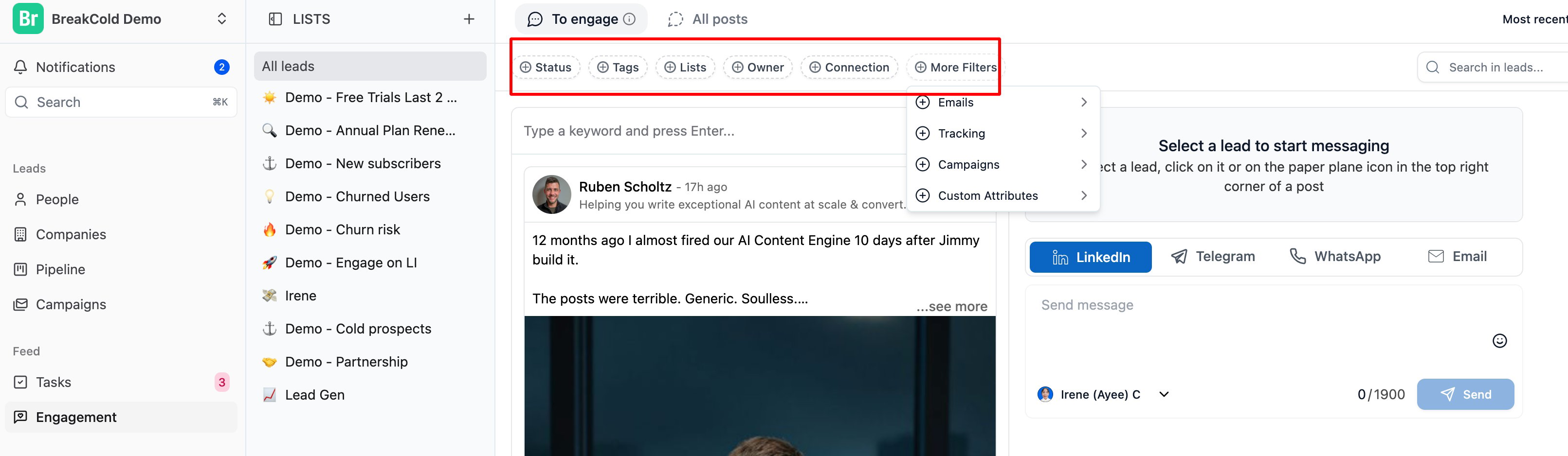 How Can I Filter the Engagement Feed? screenshot 1