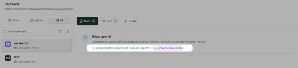 Sent outreach linked to sequence