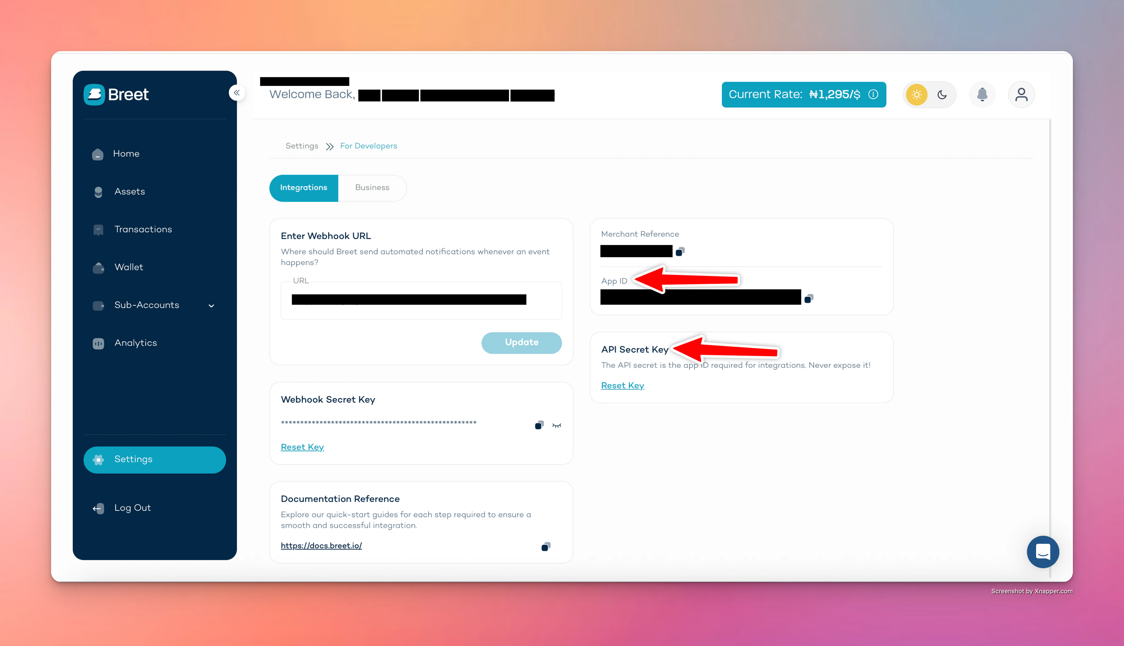 App ID and API Secret Key