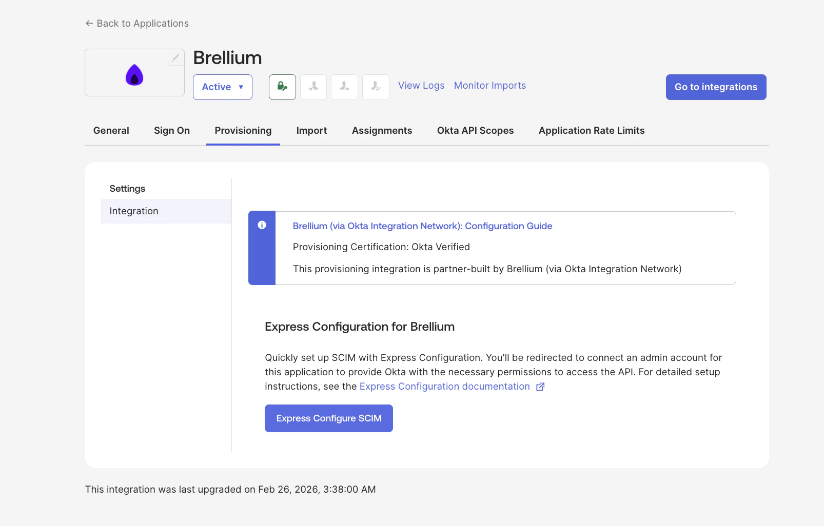 Provisioning tab showing the Express Configure SCIM button