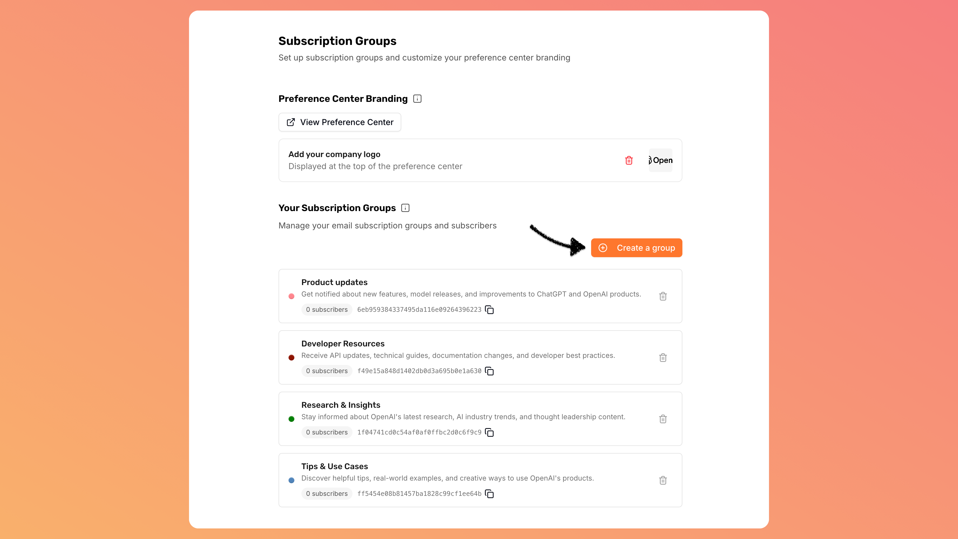 Create Group button in Brew audience section