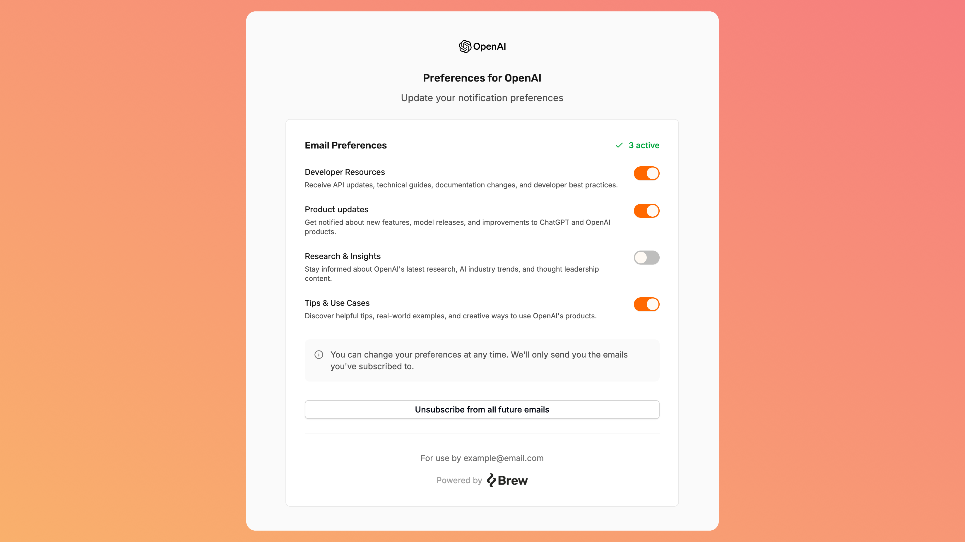Preference Center example in Brew