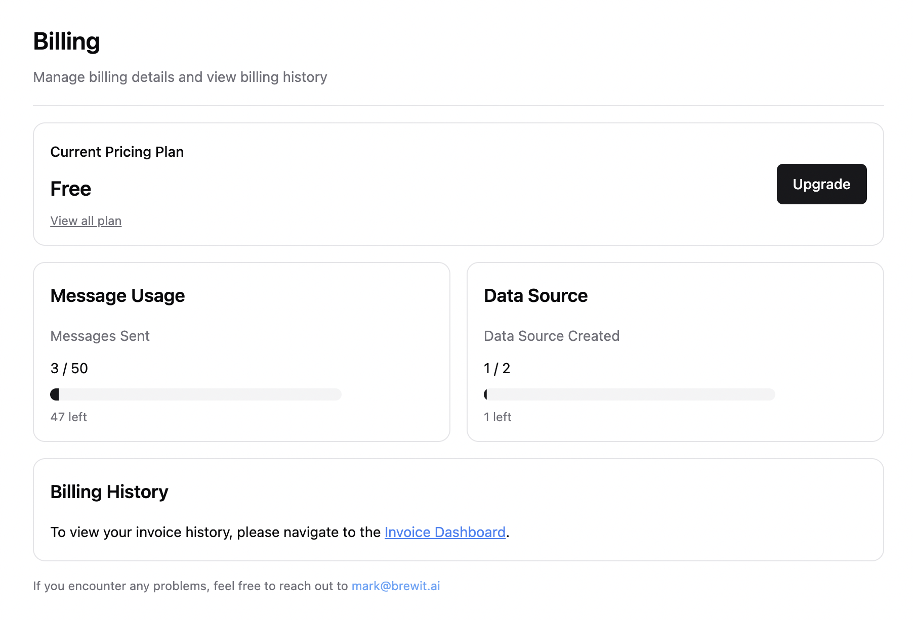 Usage & Billing - Brewit Docs