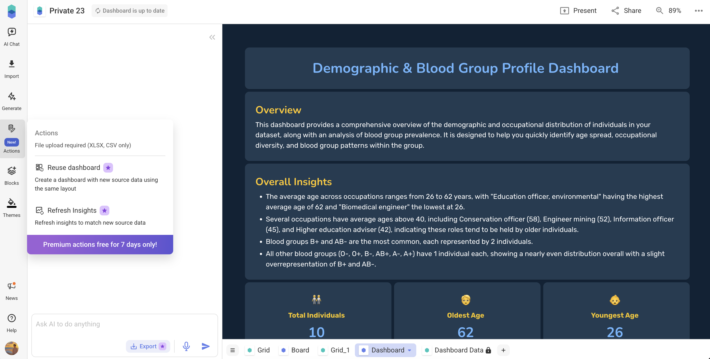 Board Data Actions menu in Bricks