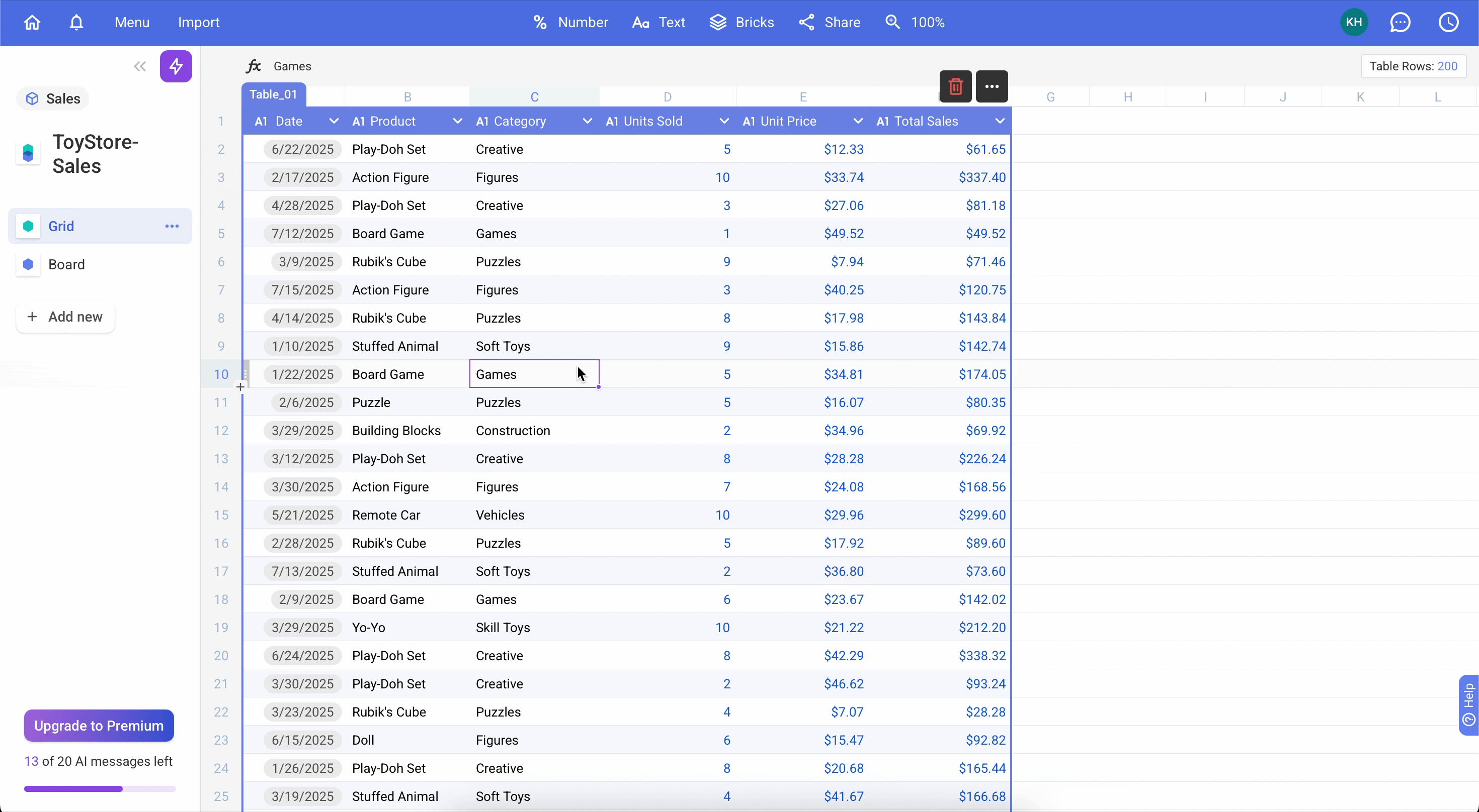 Create with Bricks menu