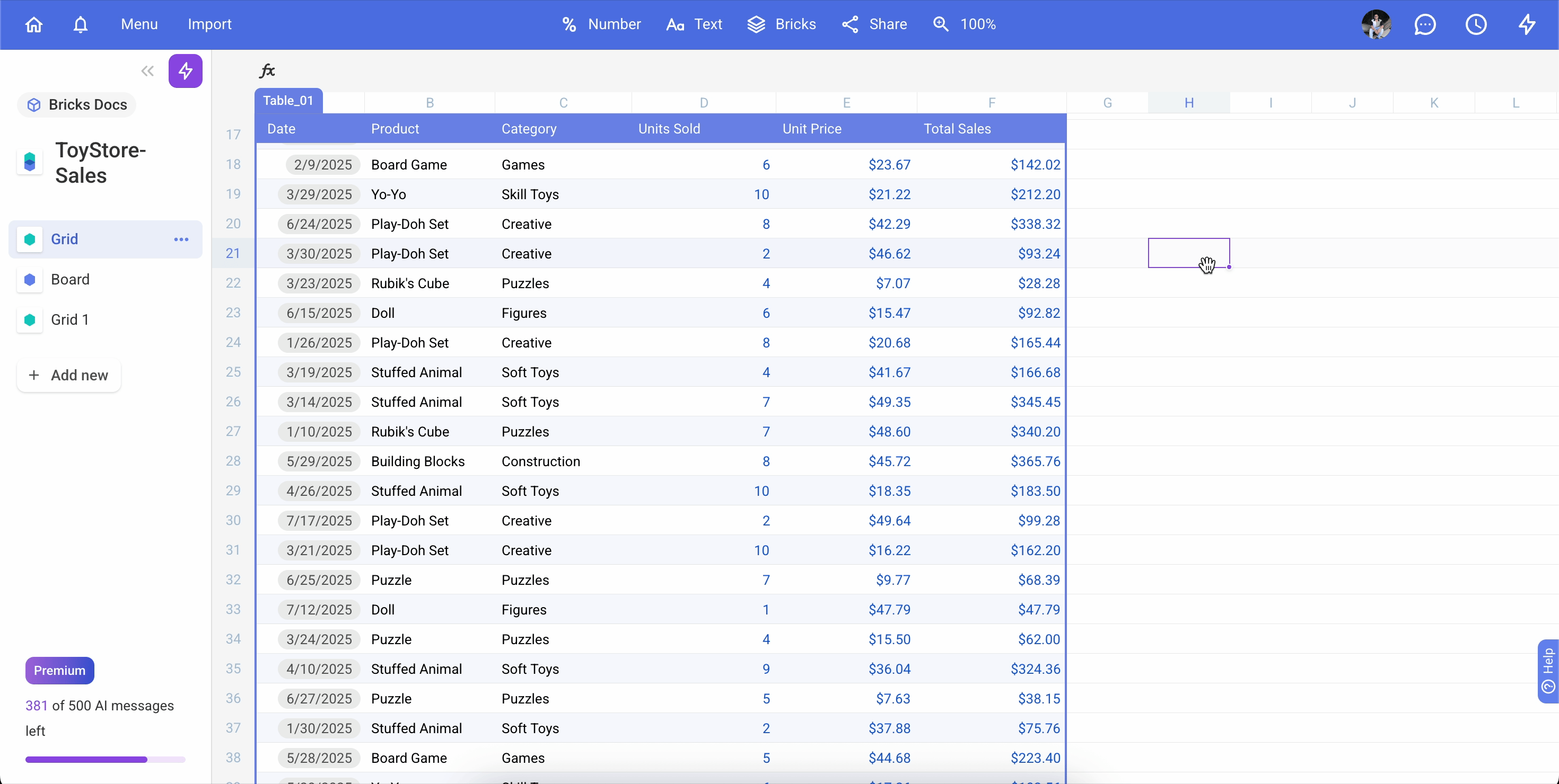 Adding columns in Bricks