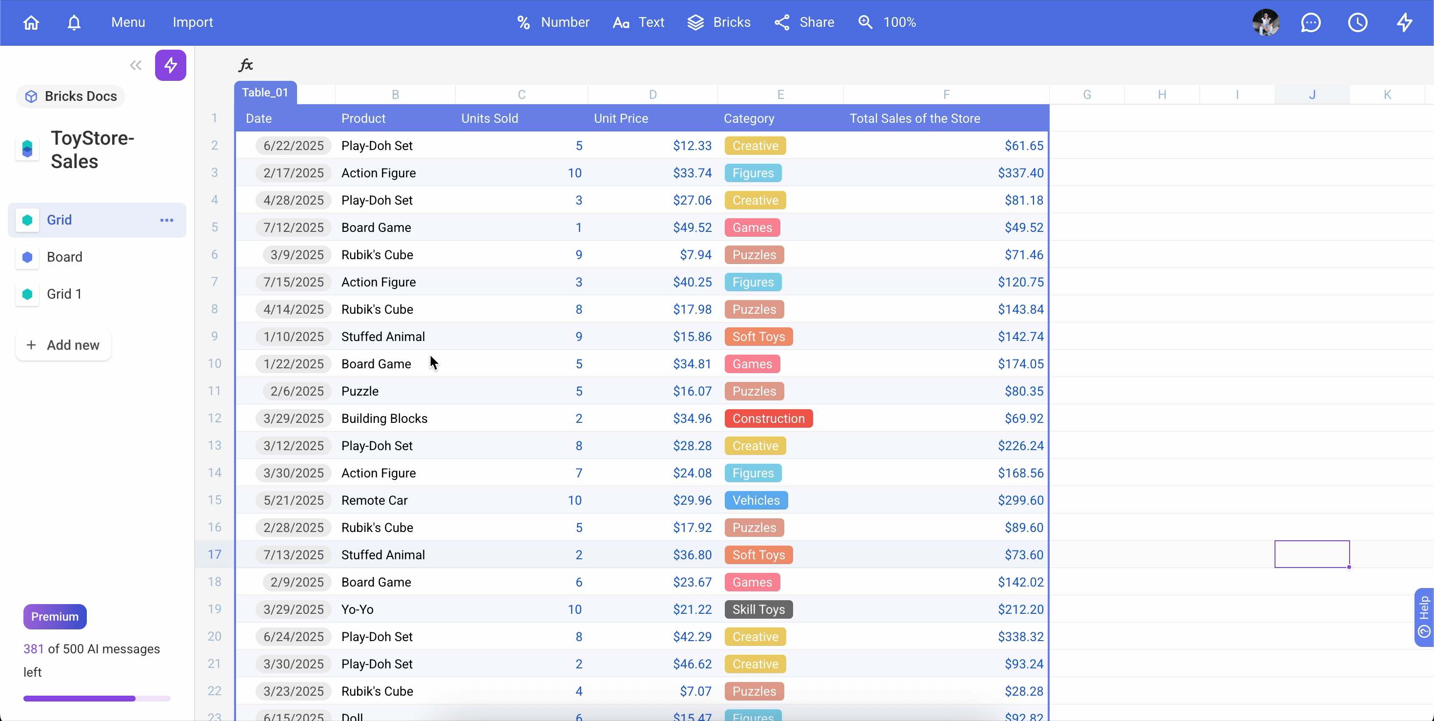 Adding rows in Bricks