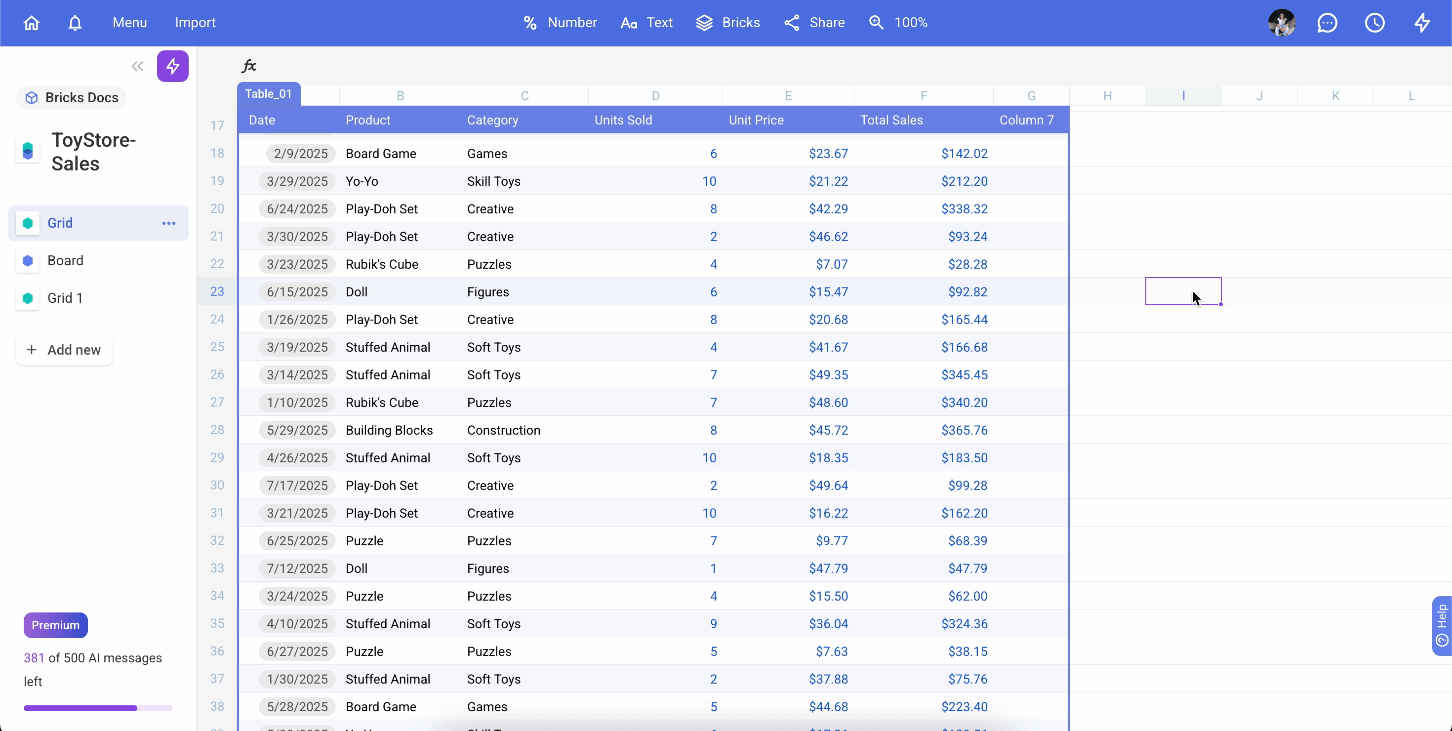 Deleting columns in Bricks