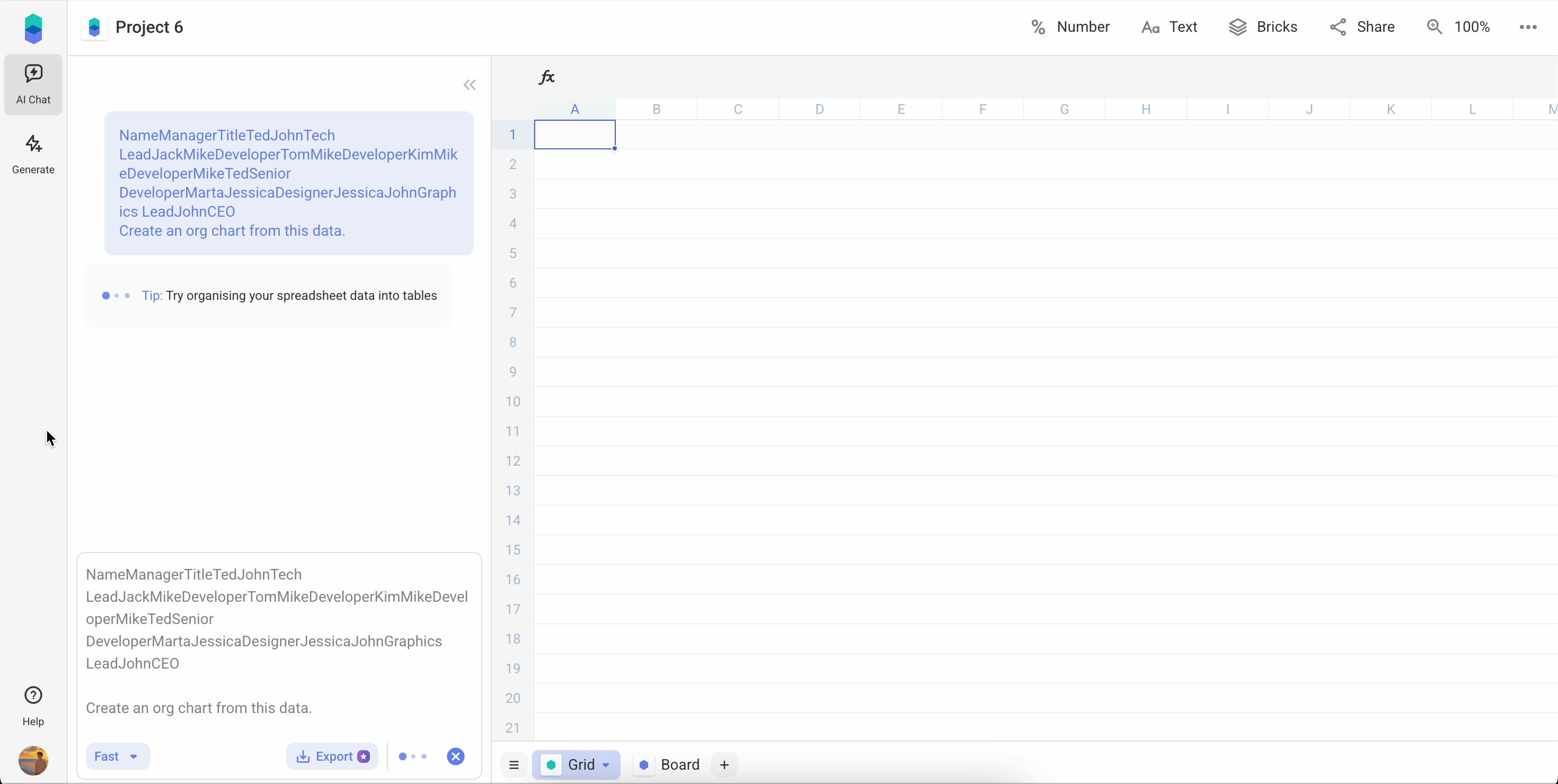 How to enter prompt with organogram data