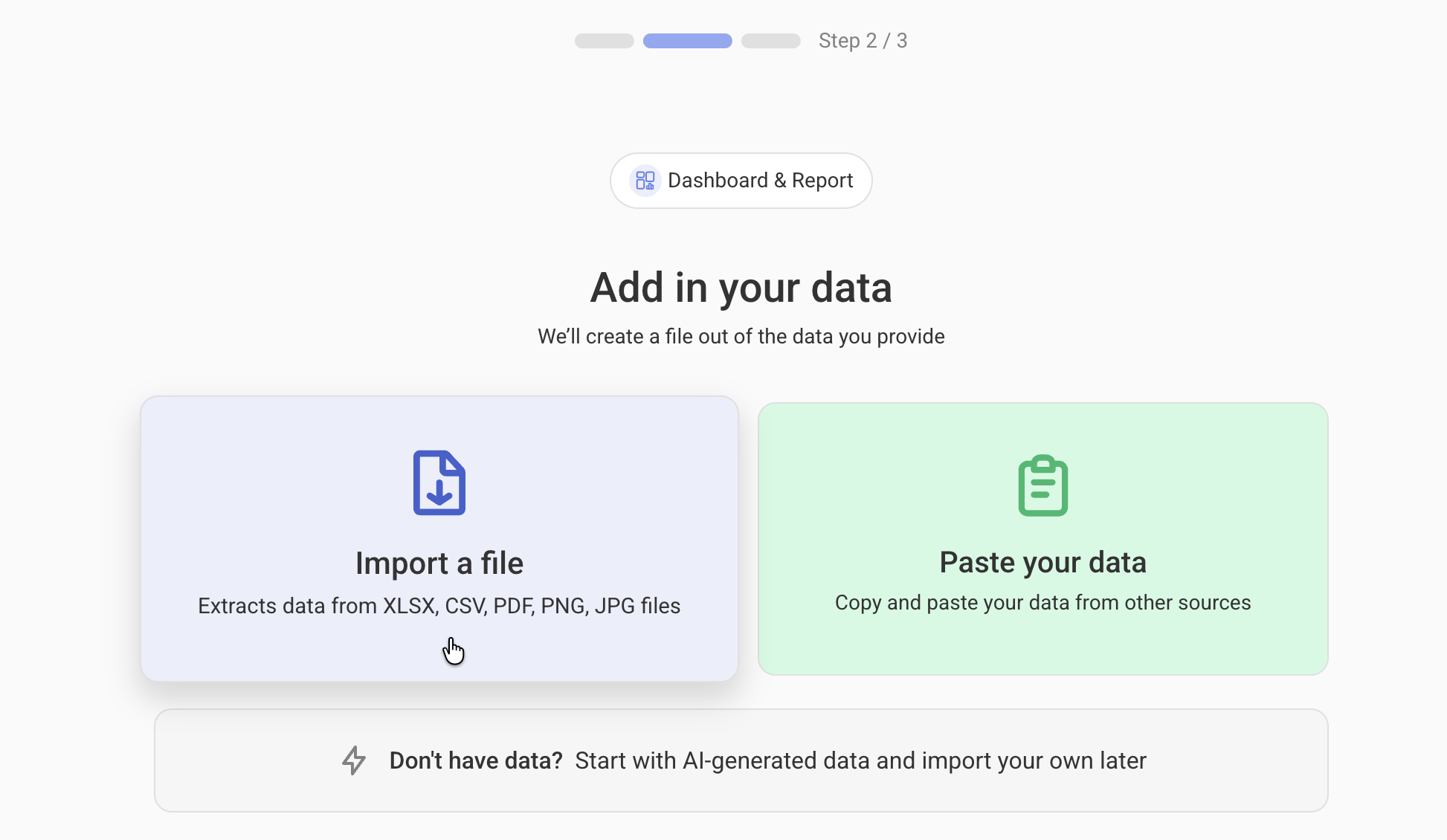 Data import flow for Dashboard generation