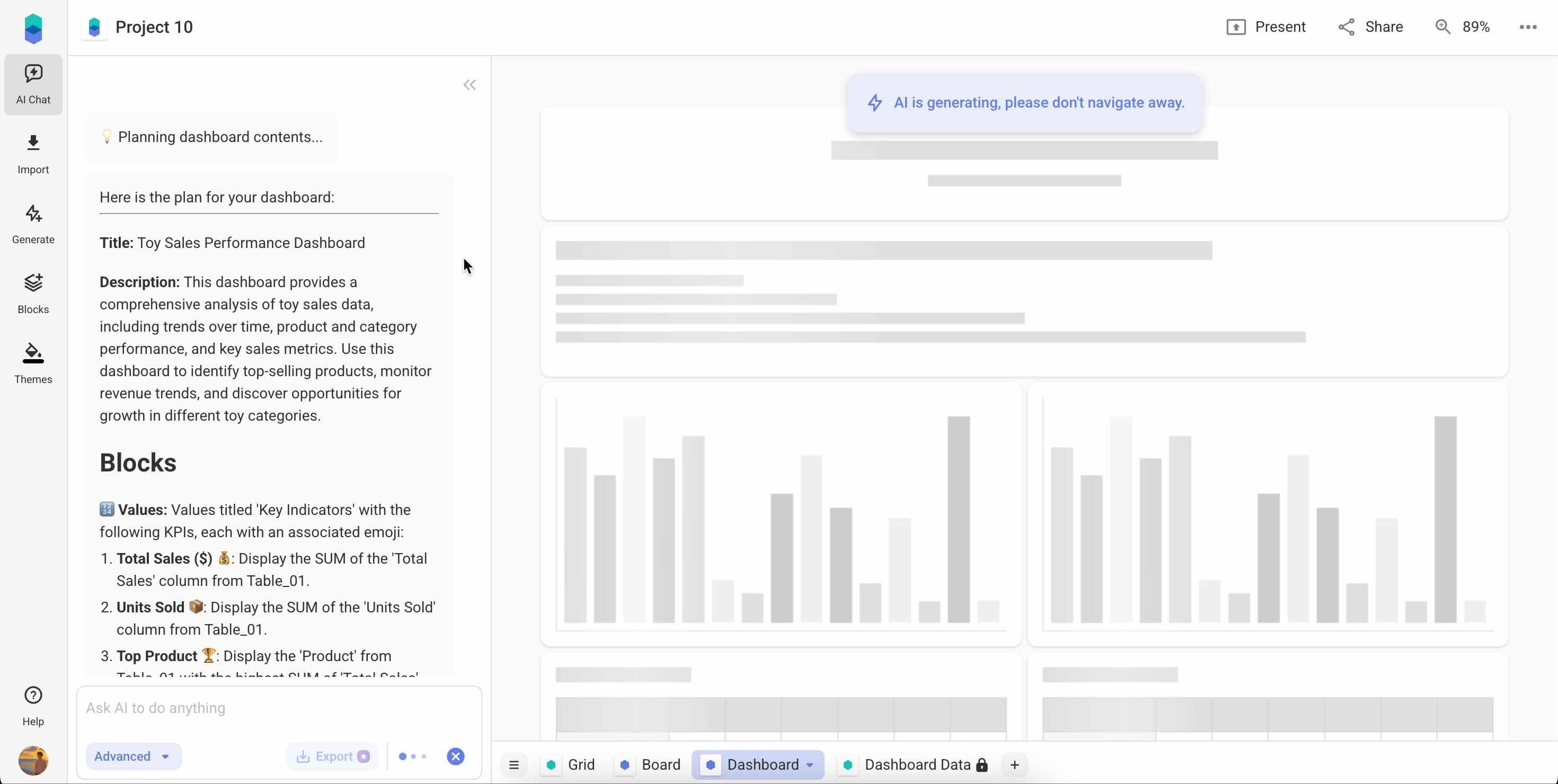 Using Advanced Mode to review and update dashboard plans in Bricks