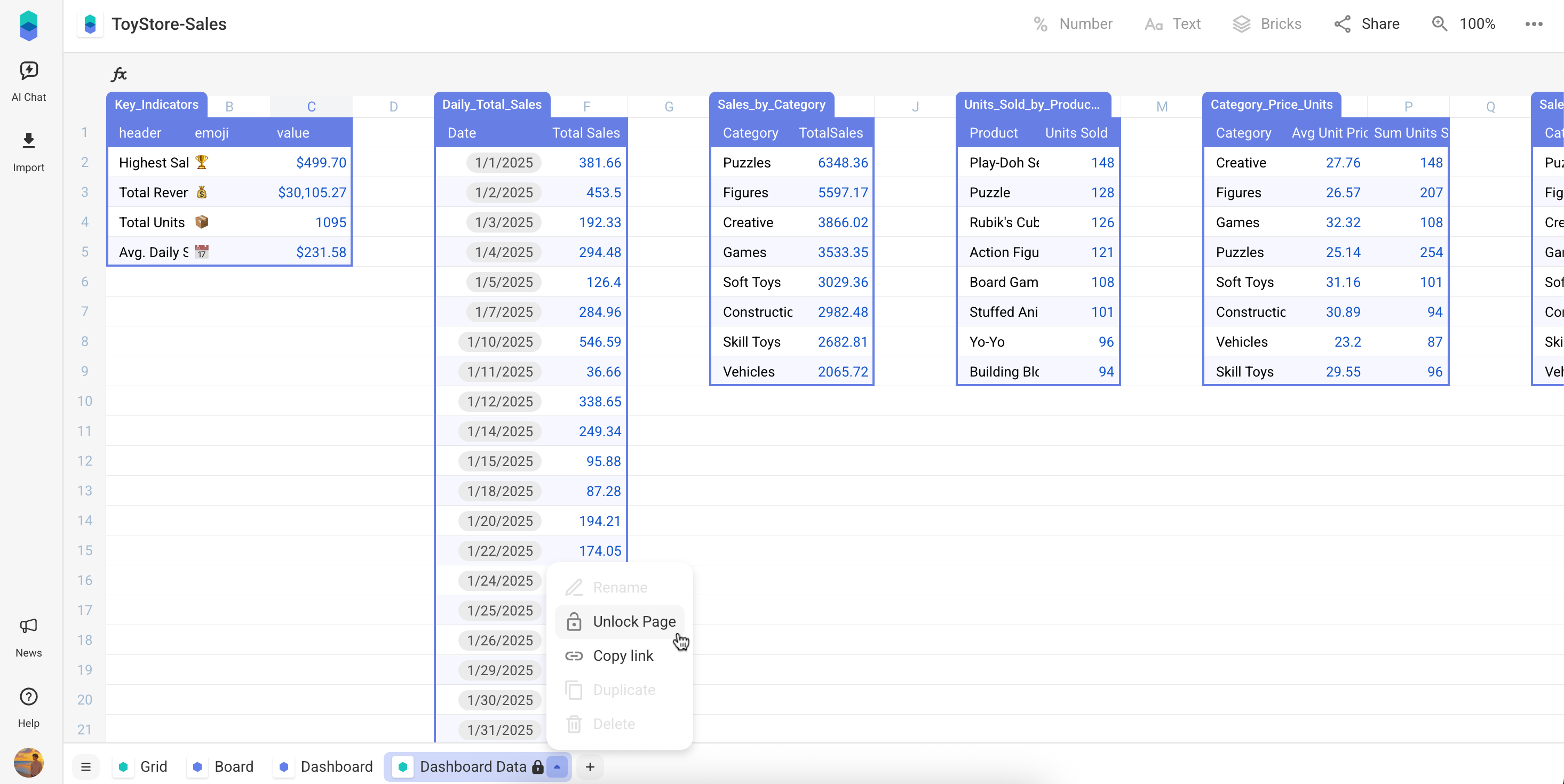Update Dashboard Data - Bricks