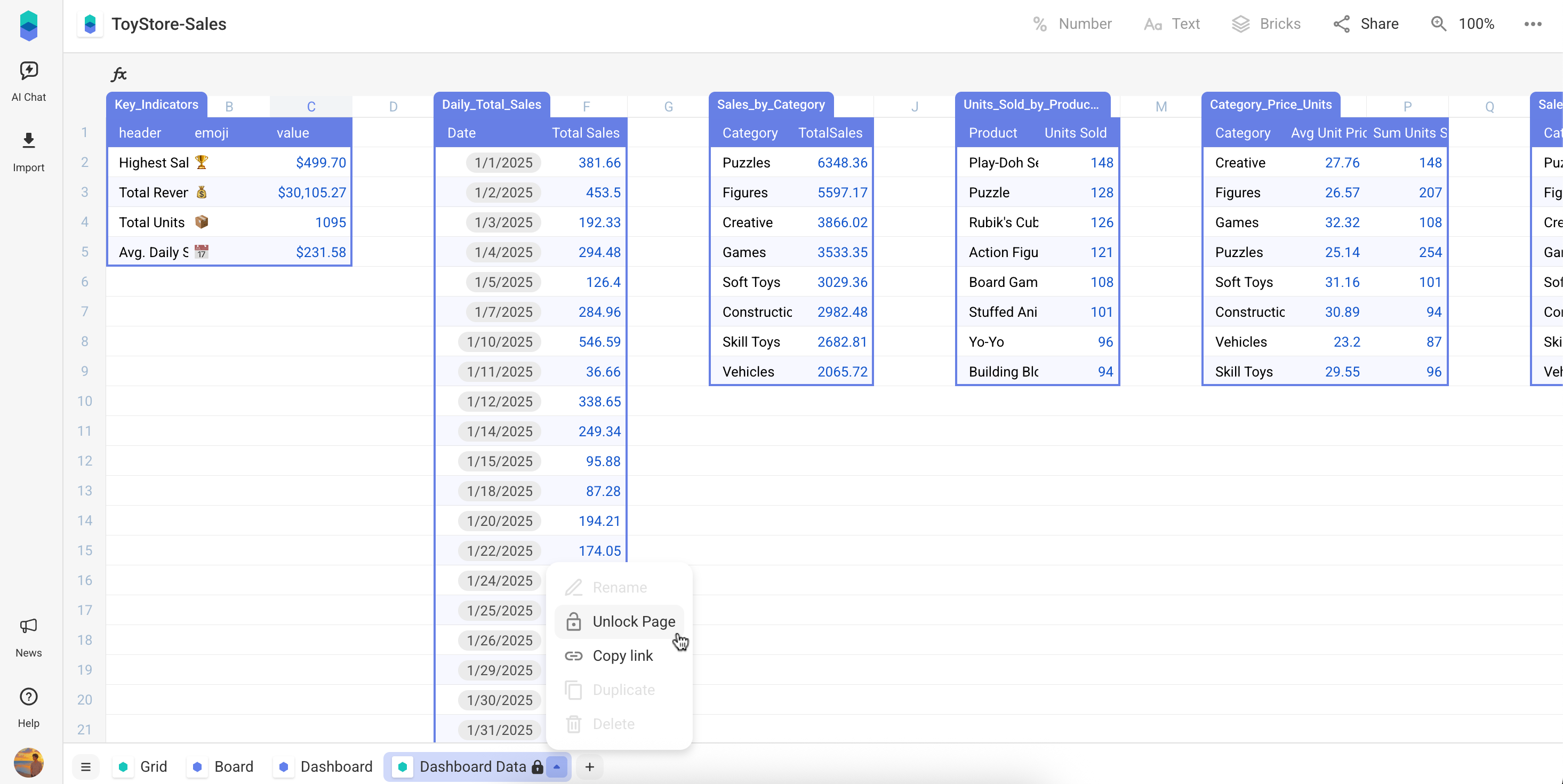 How to unlock Dashboard Data page in Bricks