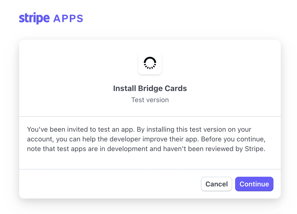 Stripe app install link authorization prompt