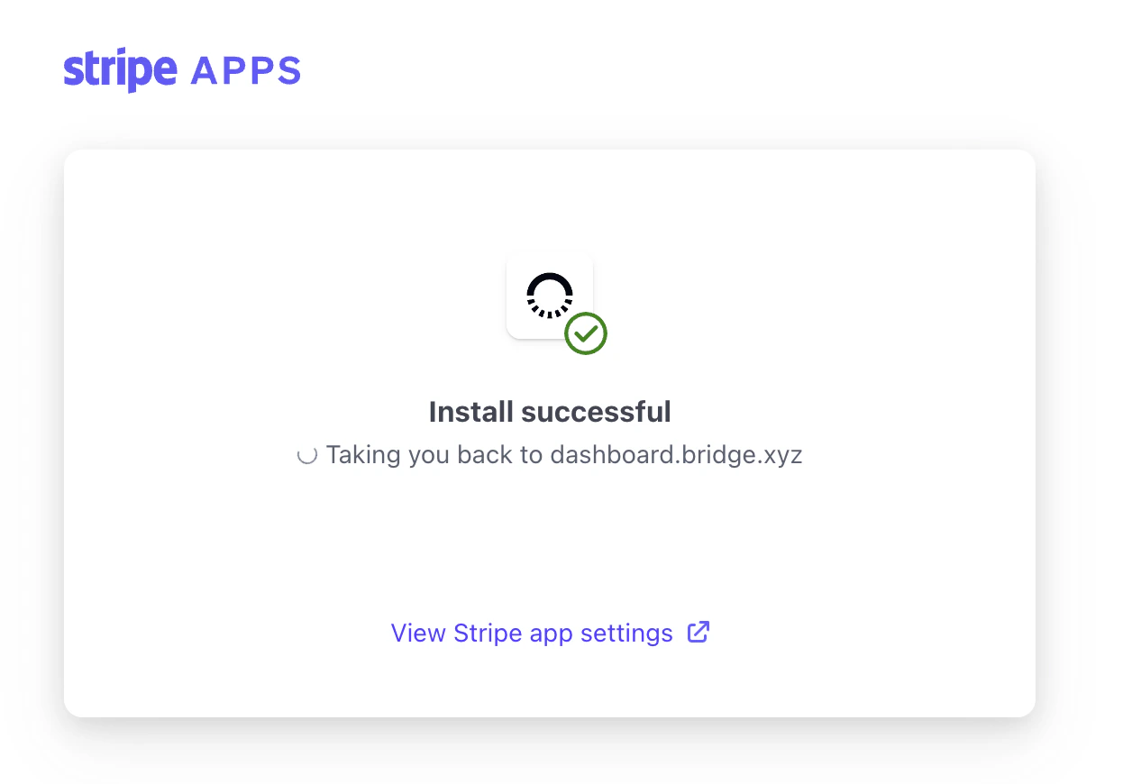 Completed Bridge and Stripe account association