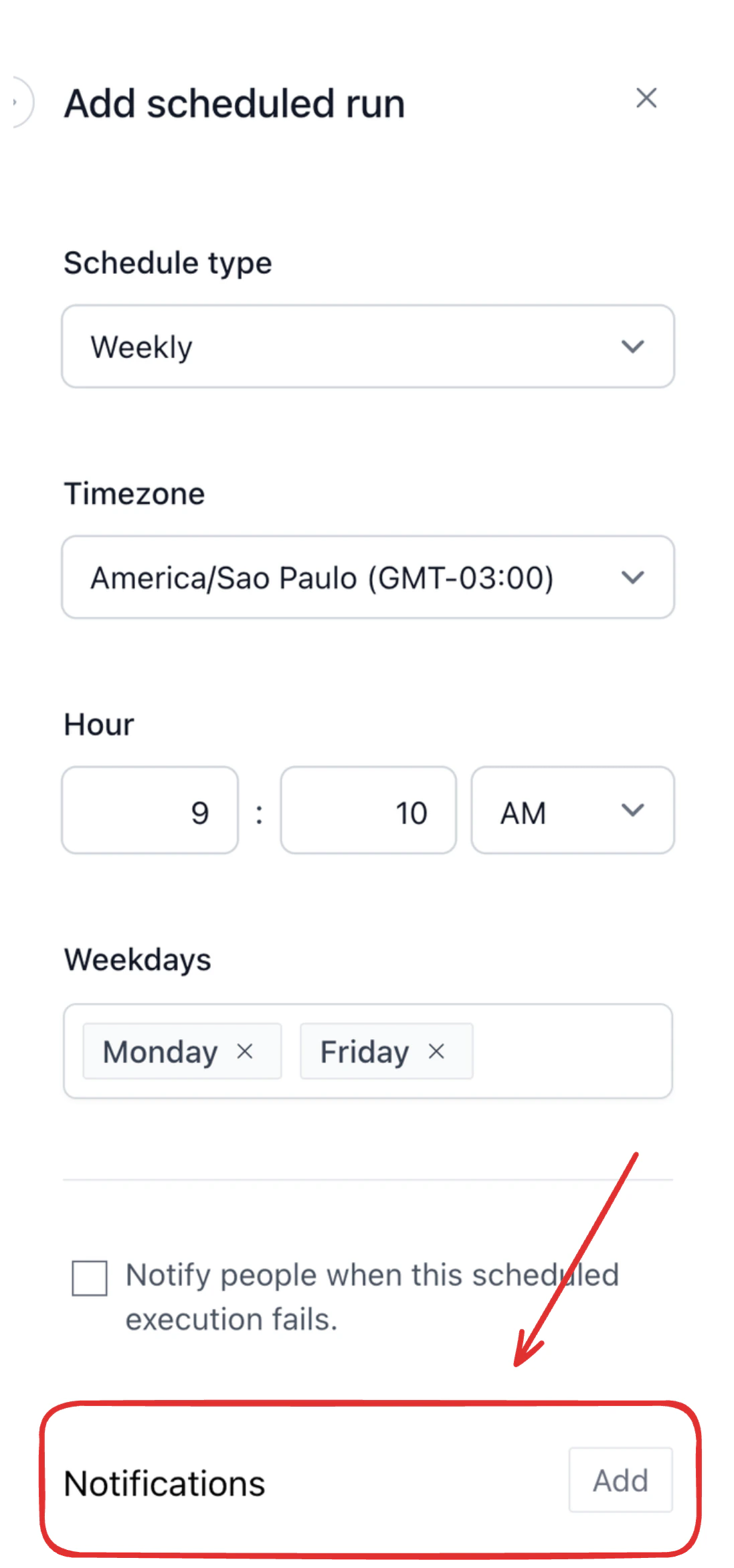 Adding notifications to a schedule