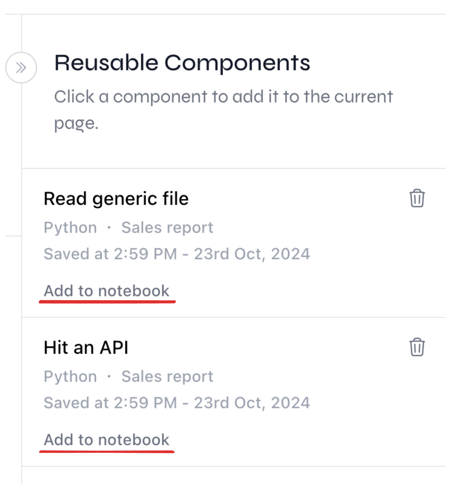 Adding a component to the current page