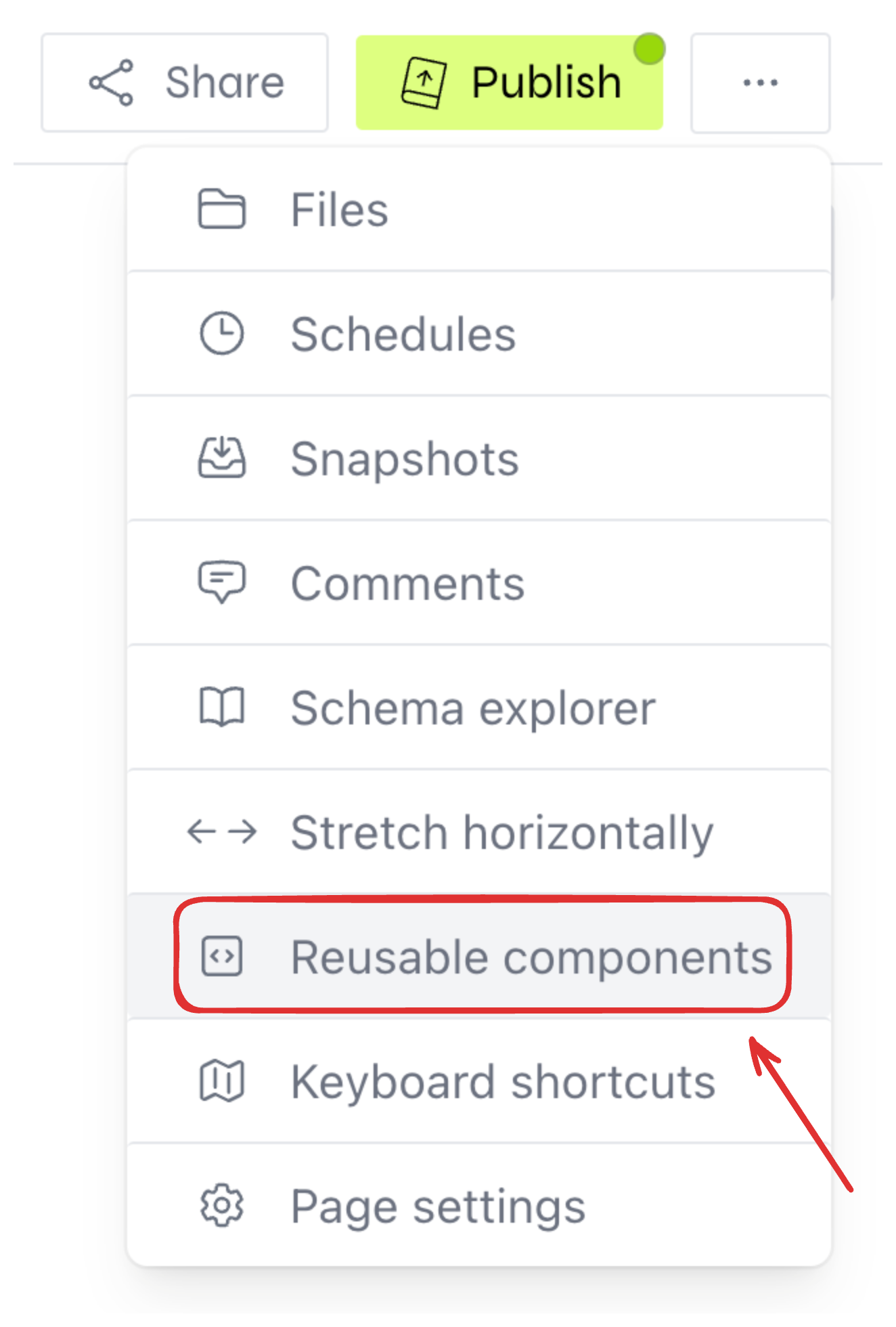 Opening the reusable components panel