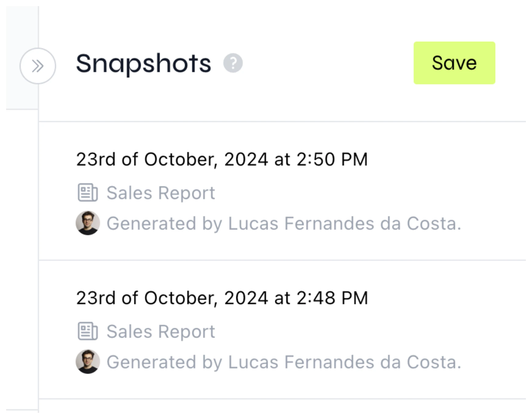 The snapshots panel