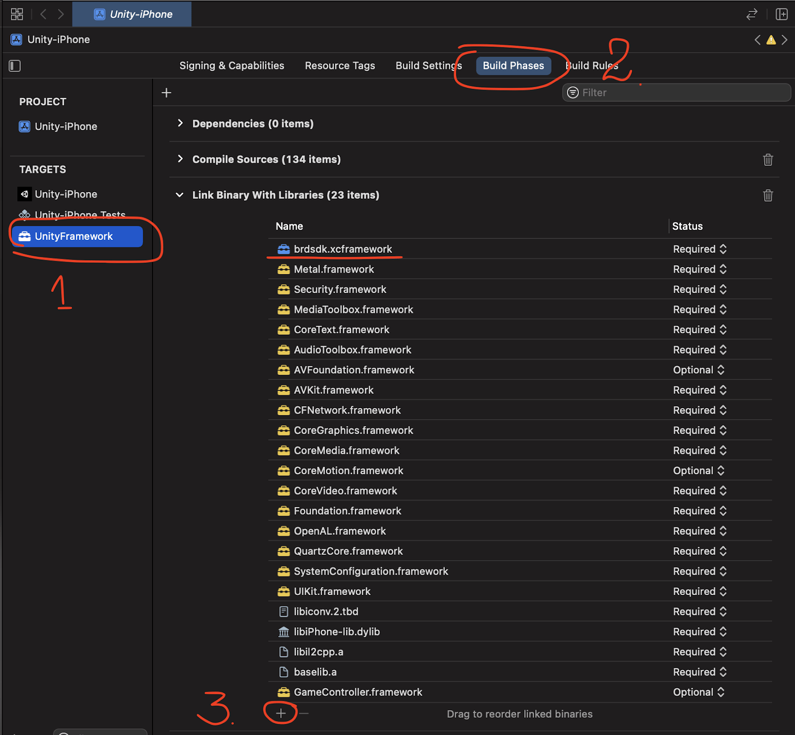 Build Phases Link Binary
