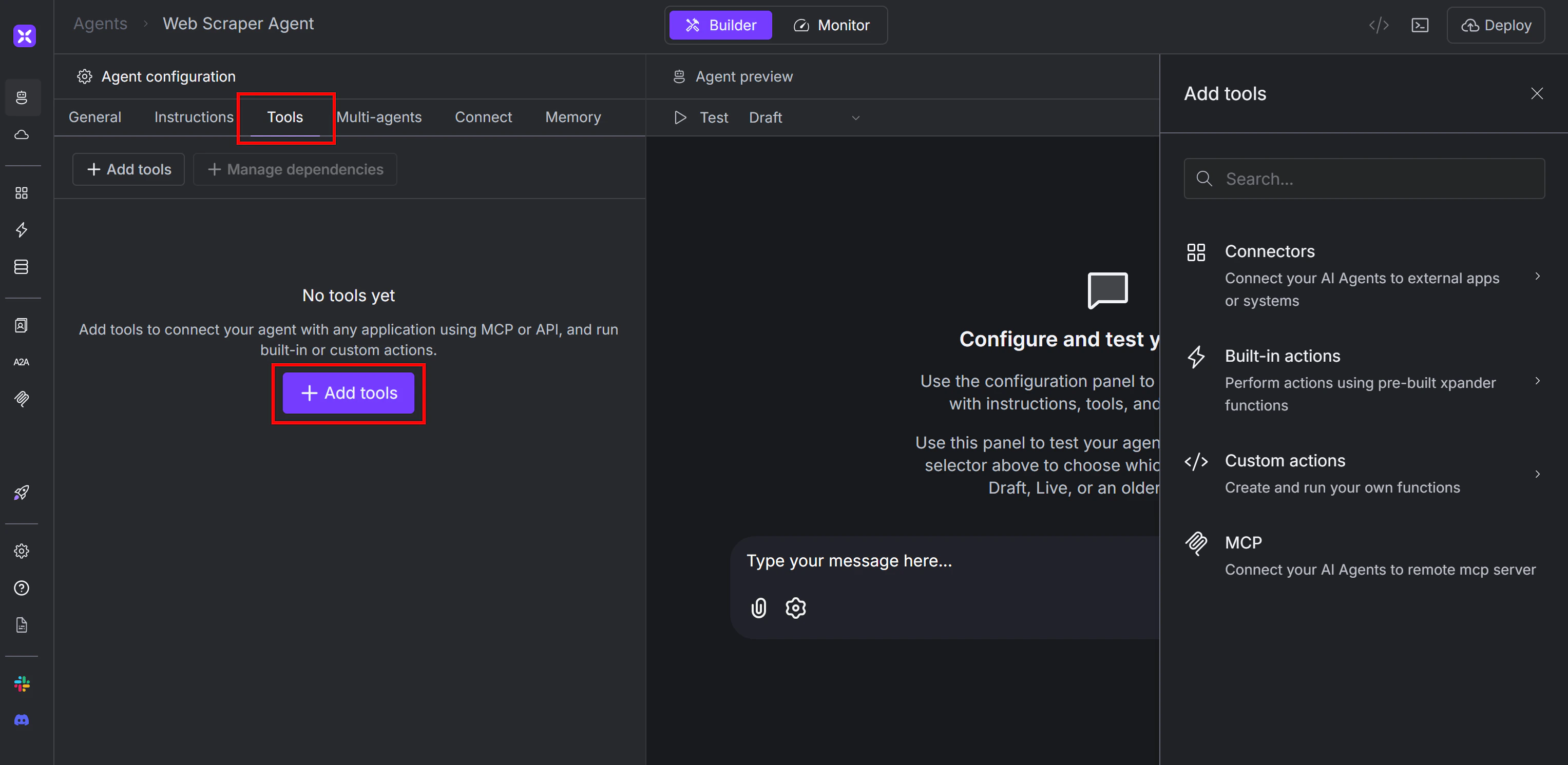 Clicking the “Add tools” button