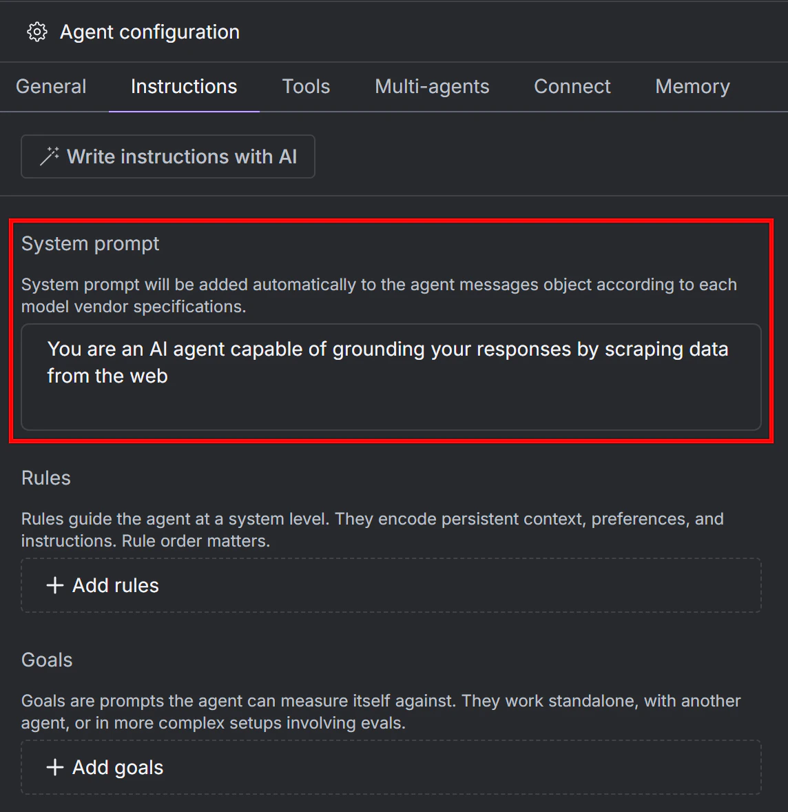Adding a system prompt to your agent