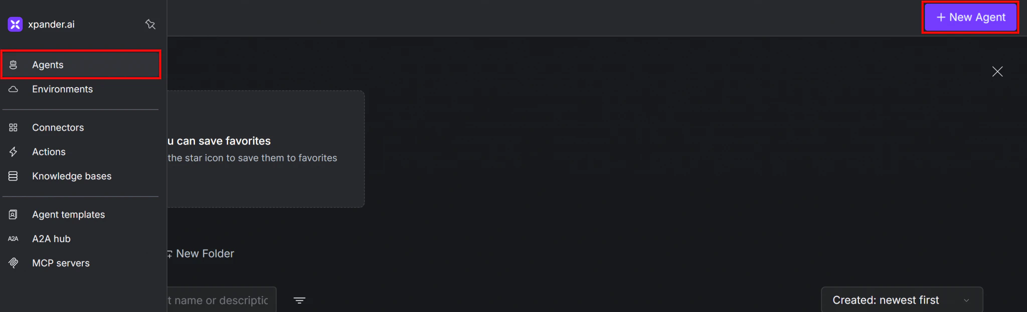 Clicking the “Agents > New Agent” button
