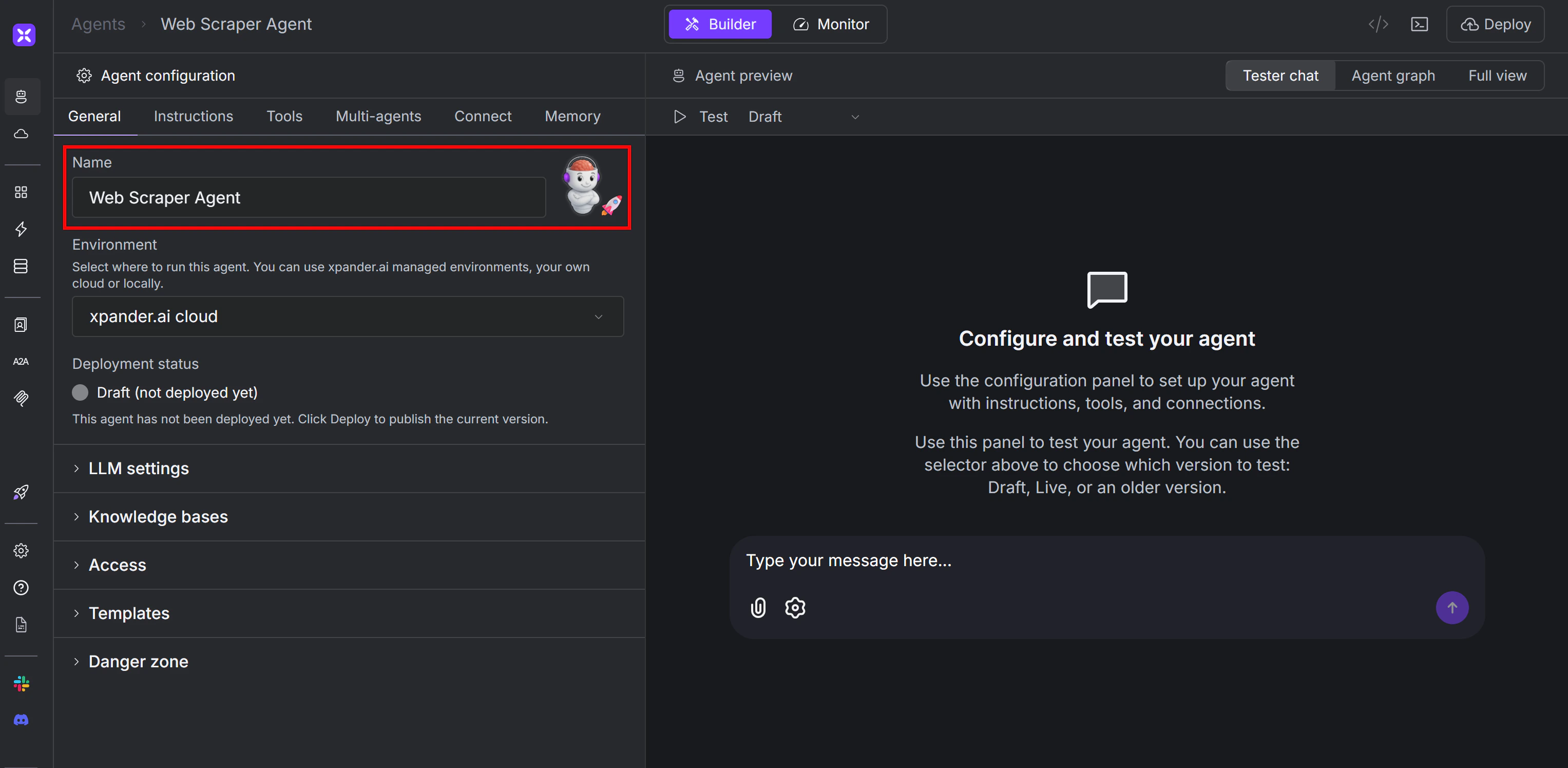 Calling the new agent “Web Scraper Agent”