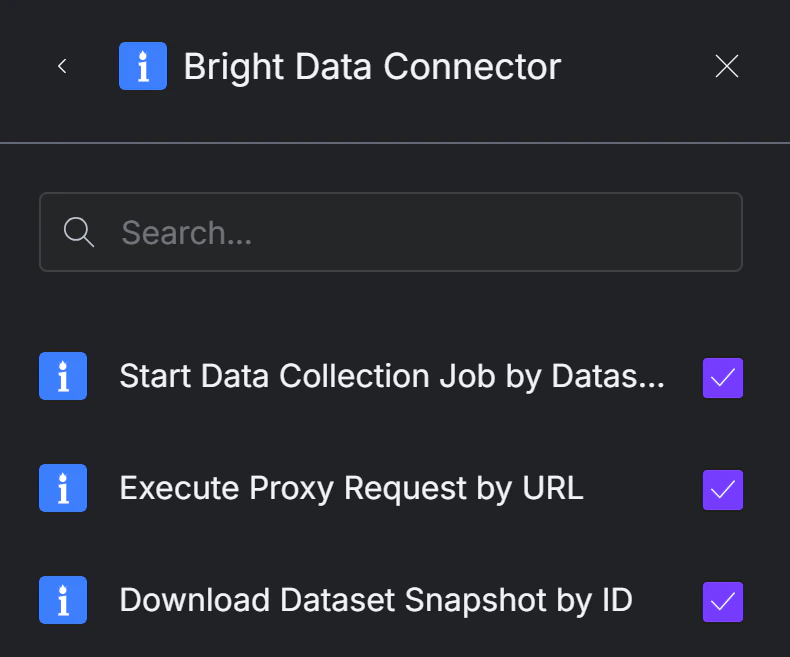 Selecting the Bright Data tools to enable