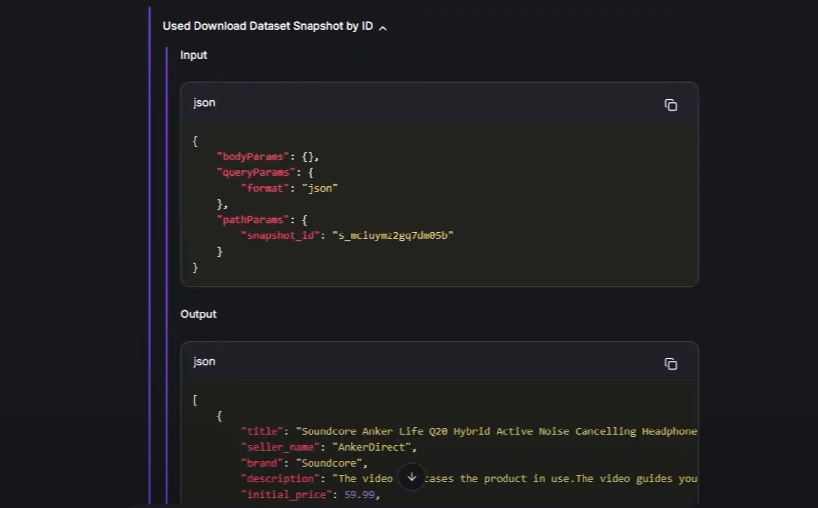 The I/O details from a tool call