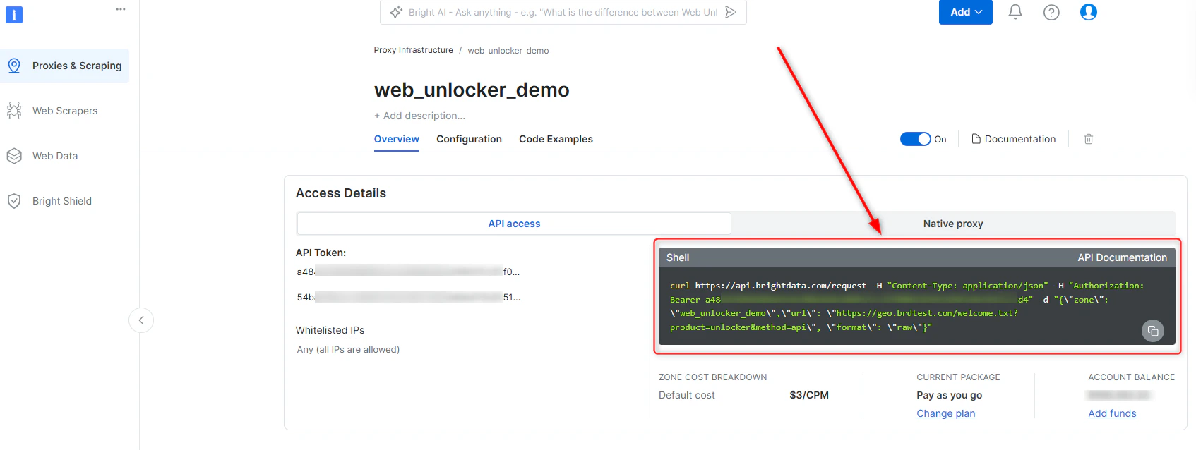 Web Unlocker API Overview tab