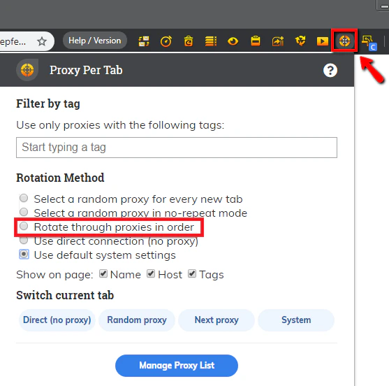 代理扩展设置及轮换方法菜单
