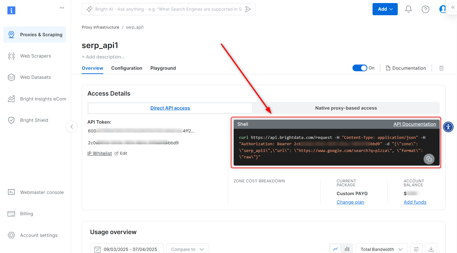 SERP API Overview tab