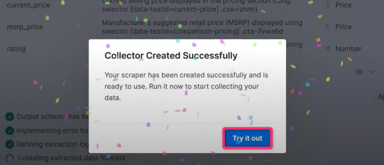 Collector created successfully confirmation