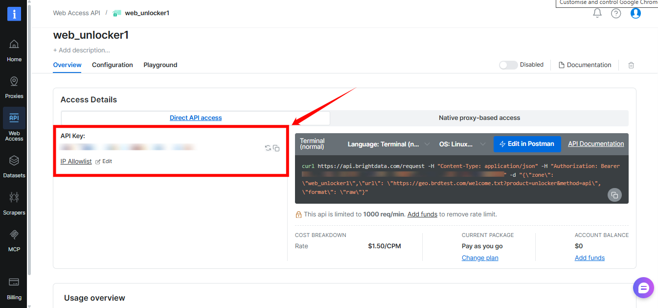 Web Unlocker API key