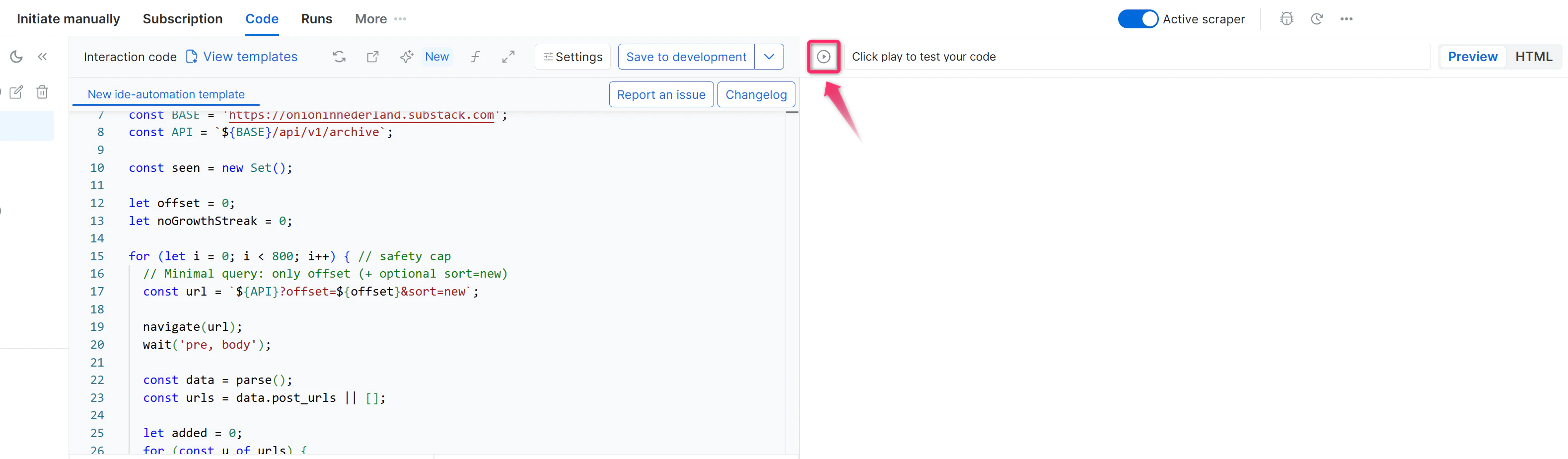 Run a preview button in the IDE
