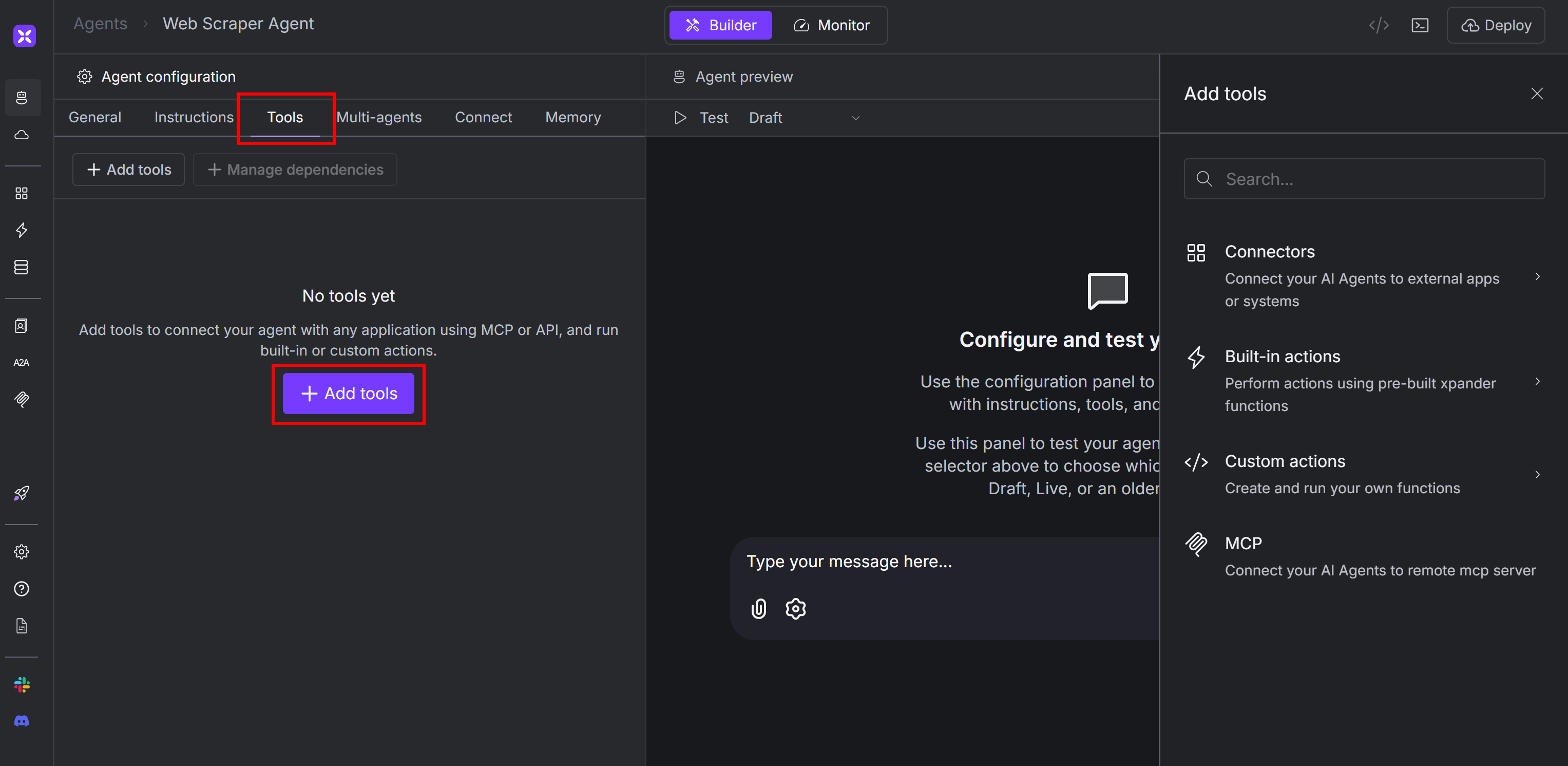 Clicking the “Add tools” button