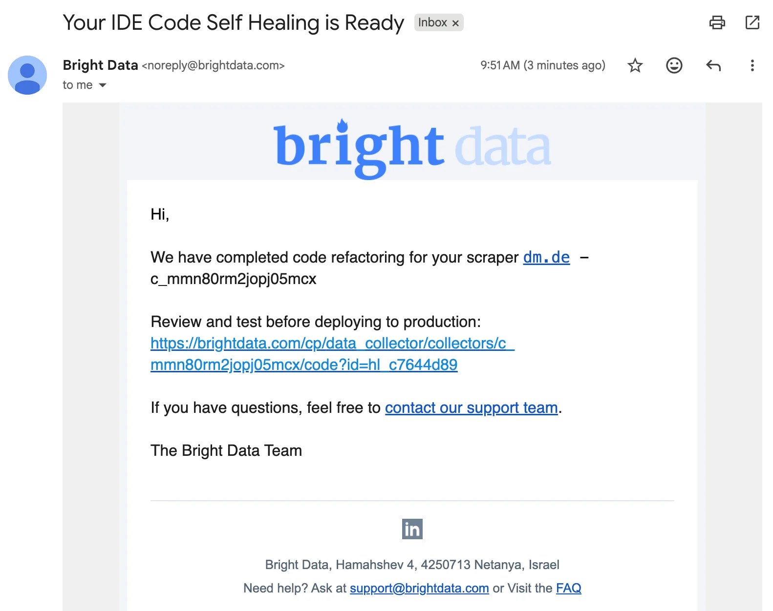Email notification when refactoring is complete
