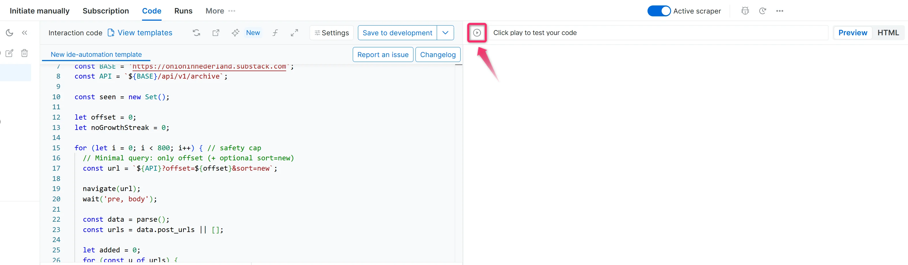 Run a preview button in the IDE
