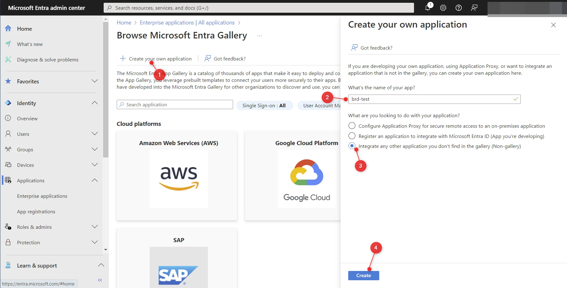 Entra Create your own application dialog with non-gallery option selected