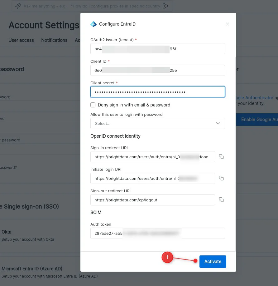 Bright Data Entra ID integration activated and ready for test login