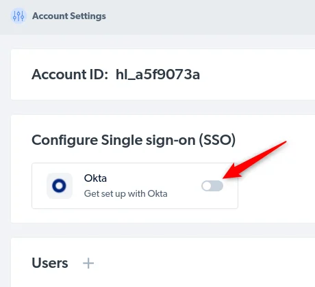 Bright Data Control Panel settings page with the Okta SSO configuration dialog open