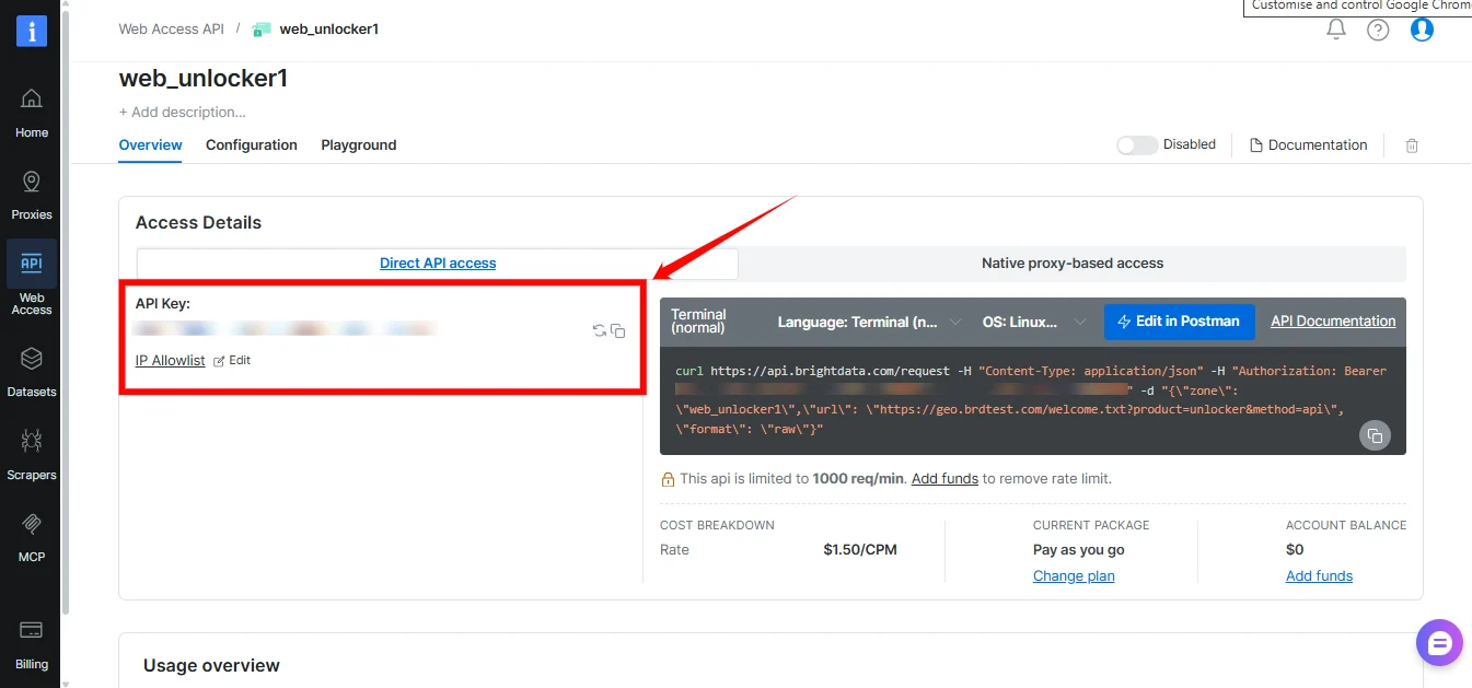 Web Unlocker API key