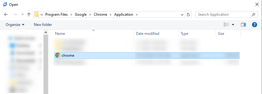 Proxifier Applications field with Browse button to select target application