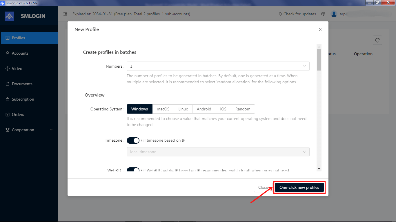 Creating a New Profile
