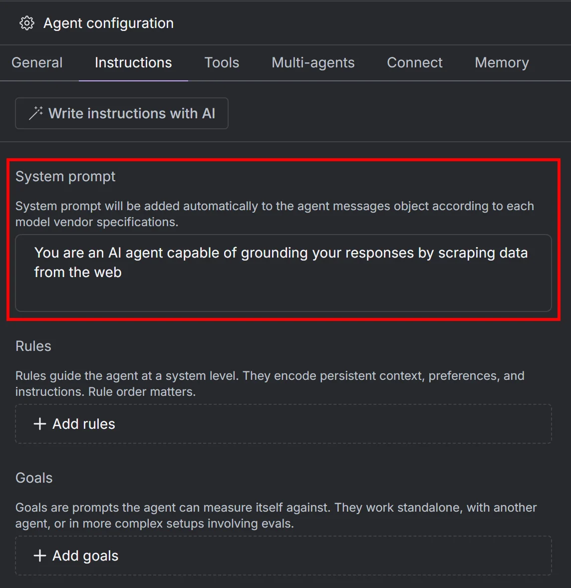 Adding a system prompt to your agent