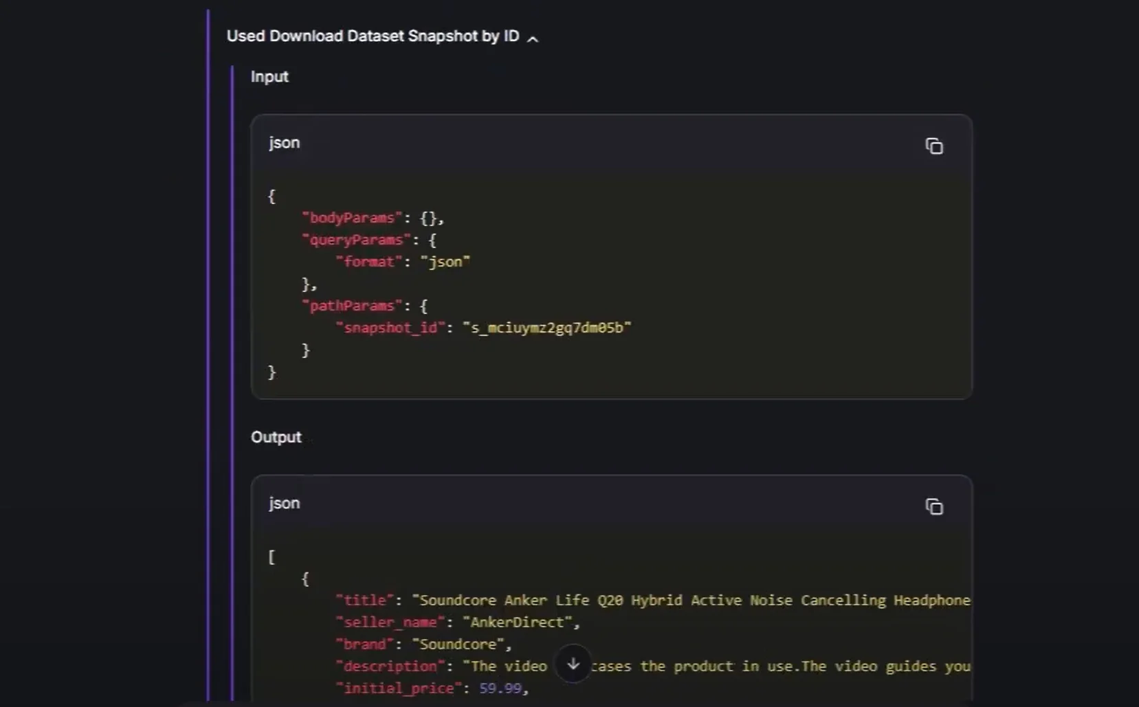 The I/O details from a tool call