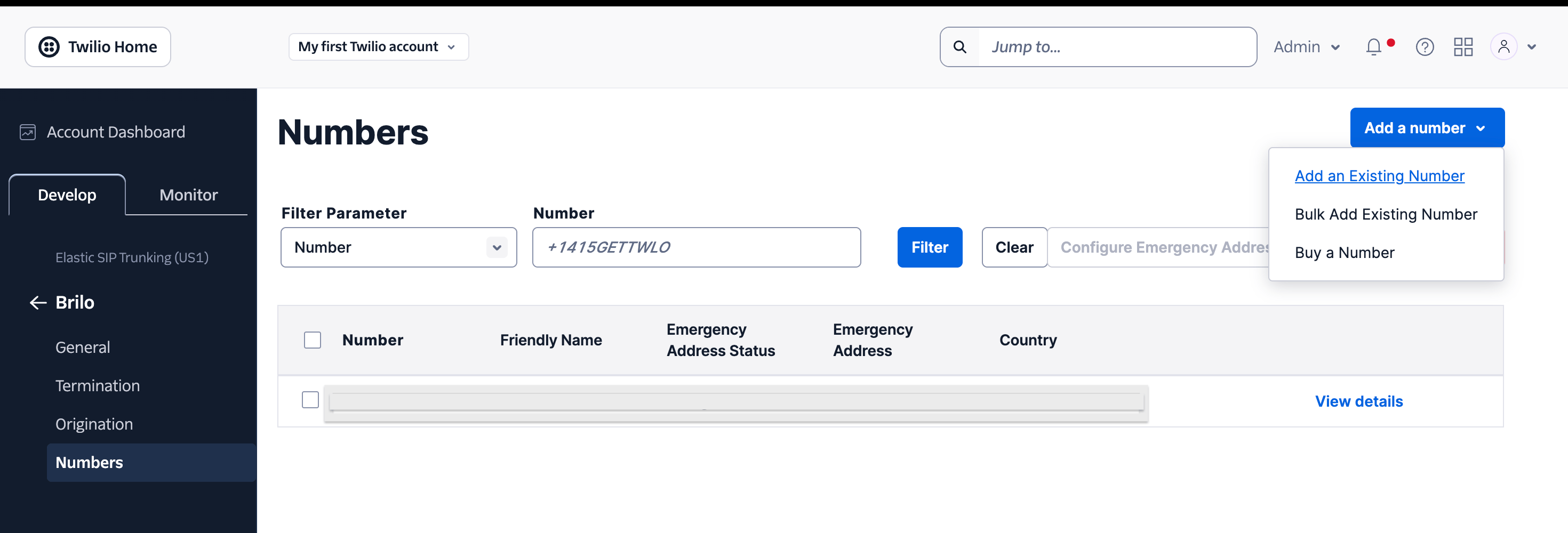 Adding the DID to the trunk via the Numbers tab